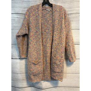 Sienna Sky Speckled Colorful Pink Cardigan Sweater With Pockets Size S